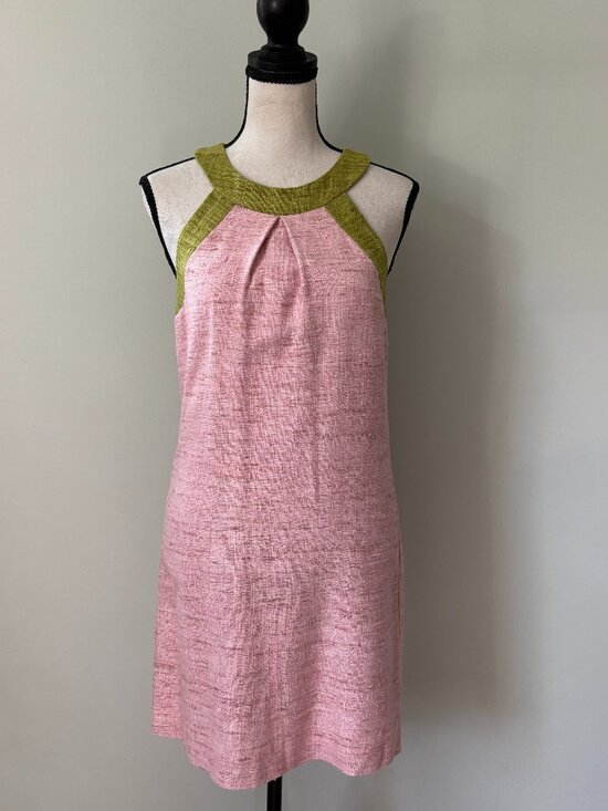 Trina Turk Dresses & Skirts - Trina Turk Pink & Olive Colorblock Silk Shift Dress Size 0 Like New
